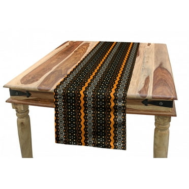 Abstract Table Runner, Pattern Folk Vertical Zig Zag Motif, Dining Room Kitchen Rectangular Runner, 3 Sizes, by Ambesonne