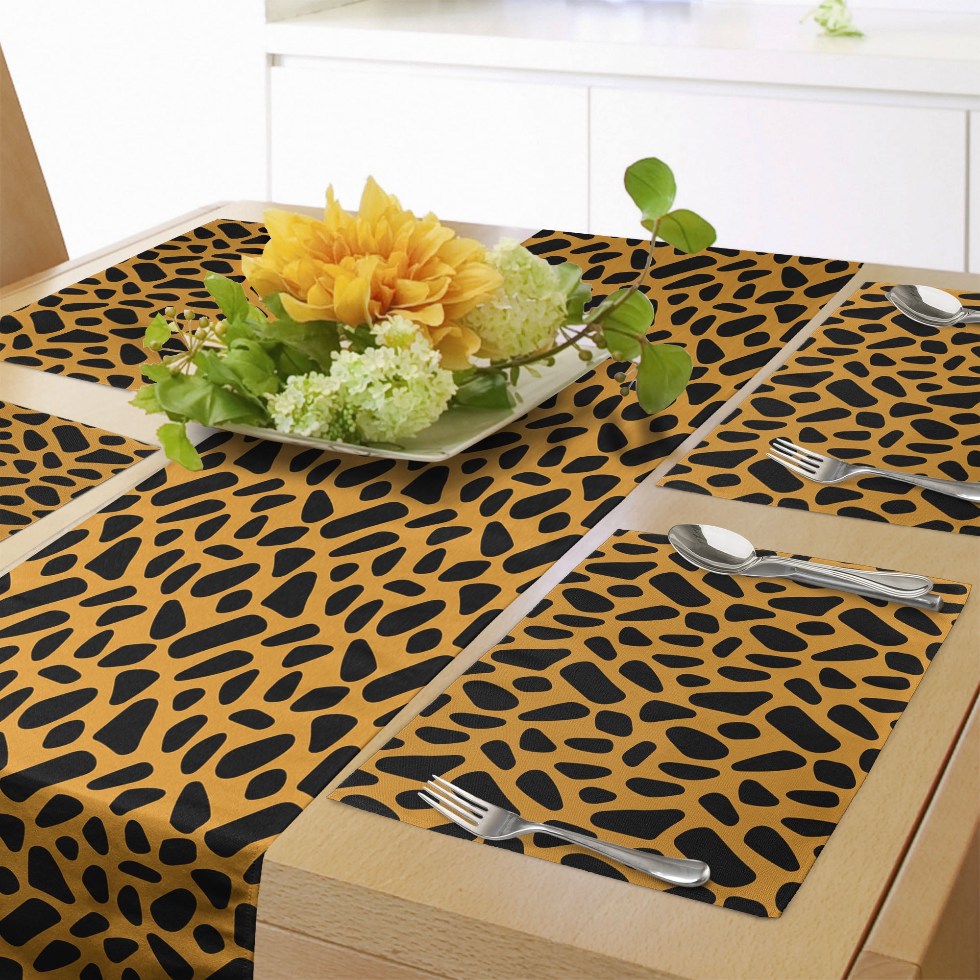 Abstract Table Runner & Placemats, Bicolour Animal Print Inspired