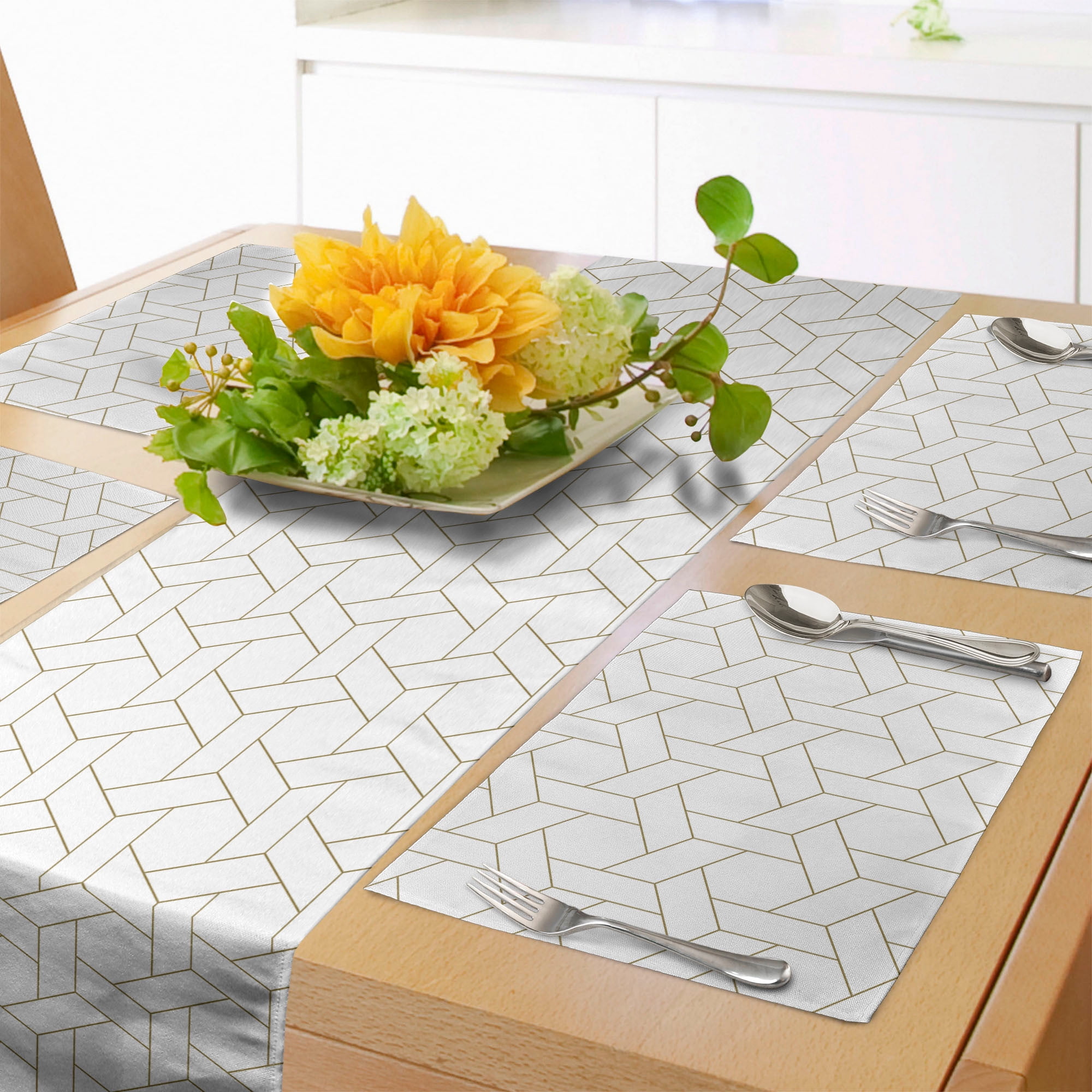 Abstract Table Runner & Placemats, Geometric Modern Interlocking
