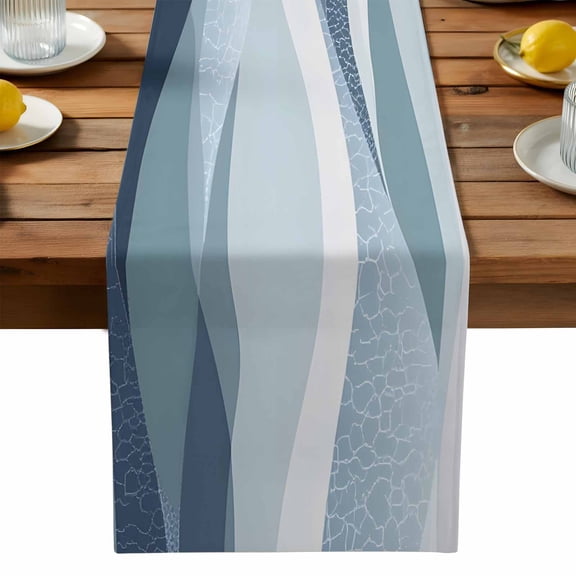 Abstract Table Runner, Sea Wave Geometric Blue Grey Gradient Water Ripple Kitchen Table Runners Dress Scarves for Table Decorations Party/Restaurant/Indoor Outdoor Use, 13x72in