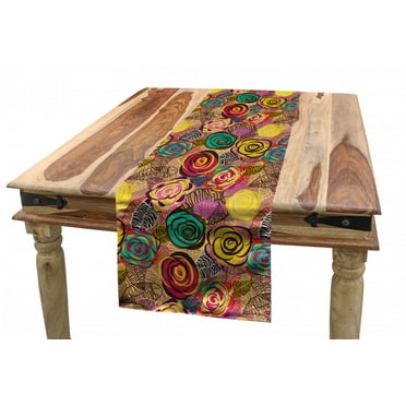 Abstract Table Runner, Surreal Floral Arrangement Lilacs Roses and Numerous Leaves Cool Colorful Image, Dining Room Kitchen Rectangular Runner, 3 Sizes, by Ambesonne