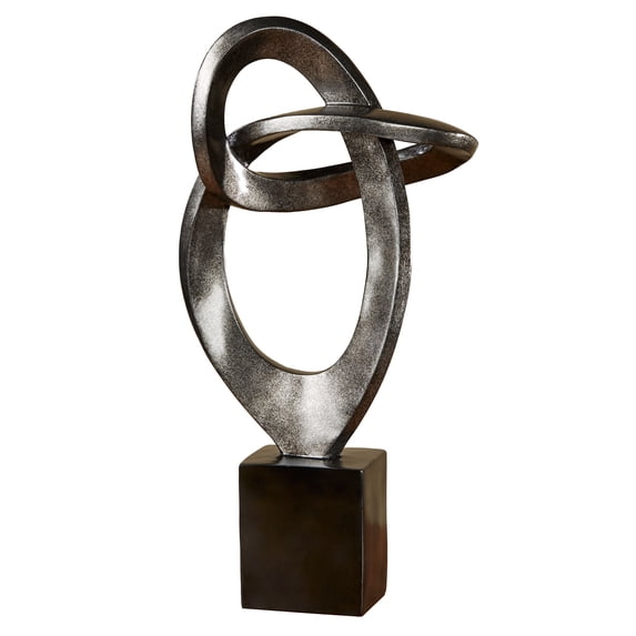 Abstract Table Sculpture, Metallic Silver and Black, Resembles a Stylized Infinity Symbol