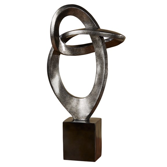 Abstract Table Sculpture, Metallic Silver and Black, Resembles a Stylized Infinity Symbol