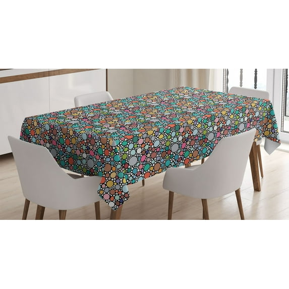 Abstract Tablecloth, Circular Egg Like Shapes in Various Size and Colors Modern Illustration, Rectangle Satin Table Cover Accent for Dining Room and Kitchen, 60" X 90", Multicolor, by Ambesonne