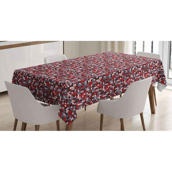 Abstract Tablecloth, Geometric Pattern of Leaf-like Shapes Mosaic Grid, Rectangle Satin Table Cover Accent for Dining Room and Kitchen, 52" X 70", Multicolor, by Ambesonne