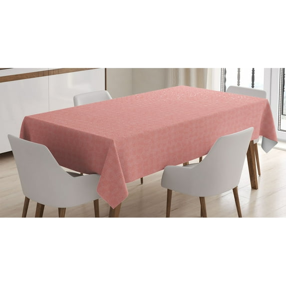 Abstract Tablecloth, Pattern of Basic Swirls or Spirals in Lively Tones Pencil Drawn by Hand, Rectangle Satin Table Cover Accent for Dining Room and Kitchen, 60" X 90", Coral and Blush, by Ambesonne
