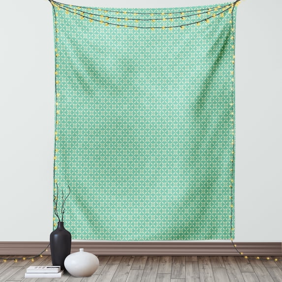Abstract Tapestry, Basic Flower Shapes in Natural Summer Colors Retro Garden Print, Wall Hanging for Bedroom Living Room Dorm Decor, 60W X 80L Inches, Sea Green Pale Yellow, by Ambesonne