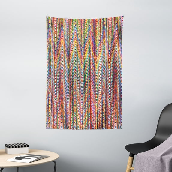 Abstract Tapestry, Colorful Zigzag Pattern with Mixed Contrast Messy Tone Lines Modern Stripes Image, Wall Hanging for Bedroom Living Room Dorm Decor, 40W X 60L Inches, Multicolor, by Ambesonne