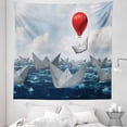 thumbnail image 1 of Abstract Tapestry, Dreamy Composition of Paper Boats on Wavy Ocean Balloon, Fabric Wall Hanging Decor for Bedroom Living Room Dorm, 5 Sizes, Vermilion Blue Grey, by Ambesonne, 1 of 1