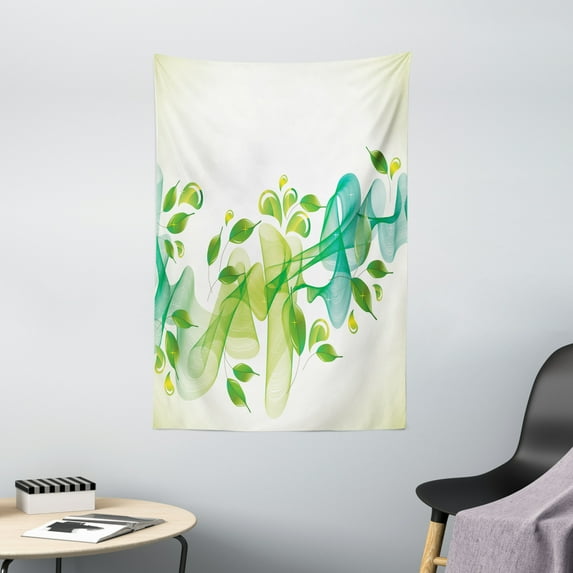 Abstract Tapestry, Floral Design with Water touch Inspired Modern Artistic Details Artwork, Wall Hanging for Bedroom Living Room Dorm Decor, 40W X 60L Inches, Yellow Green and Blue, by Ambesonne