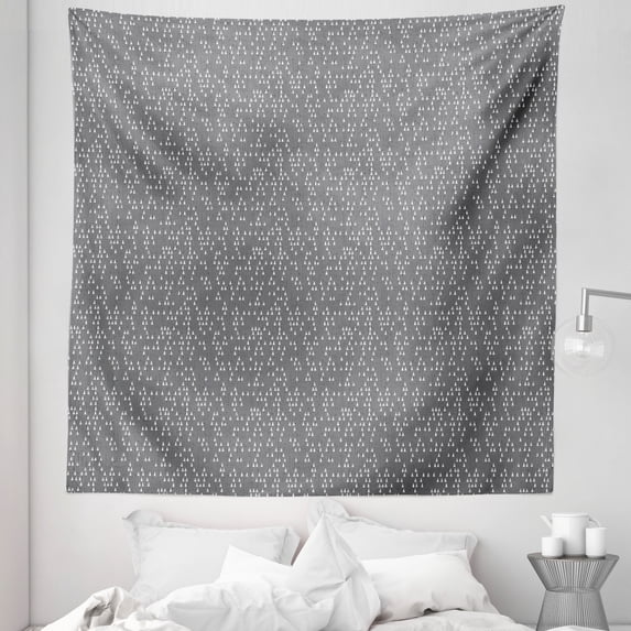 Abstract Tapestry, Geometric Pattern of Small Triangles over Grey Spotty Backdrop Geometric Details, Fabric Wall Hanging Decor for Bedroom Living Room Dorm, 5 Sizes, Grey White, by Ambesonne