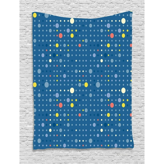 Abstract Tapestry, Geometric Various Size of Circles Round Shaped Dots Contemporary Minimalist Art, Wall Hanging for Bedroom Living Room Dorm Decor, 60W X 80L Inches, Multicolor, by Ambesonne