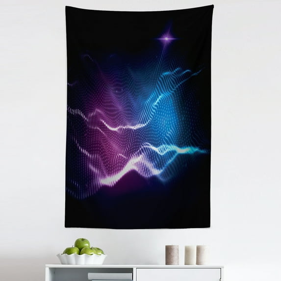 Abstract Tapestry, Modern Bicolour Equalizer Style Sound Wave Motif on Black Backdrop, Fabric Wall Hanging Decor for Bedroom Living Room Dorm, 5 Sizes, Pale Fuchsia and Sea Blue, by Ambesonne