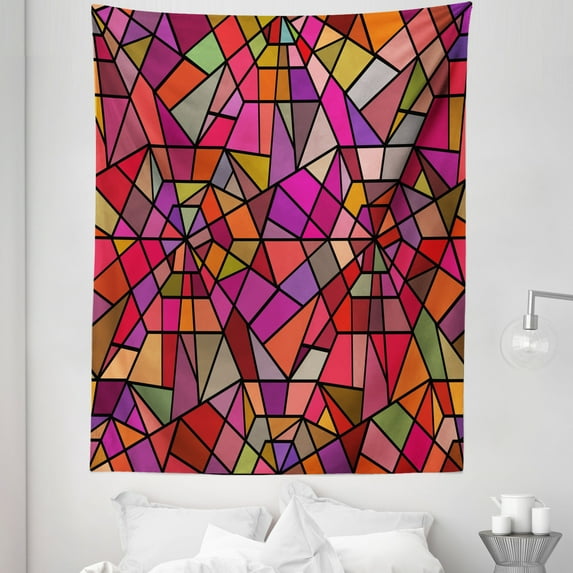 Abstract Tapestry, Mosaic Style Stained Glass Fractal Colorful Geometric Triangle Forms Image, Fabric Wall Hanging Decor for Bedroom Living Room Dorm, 5 Sizes, Multicolor, by Ambesonne