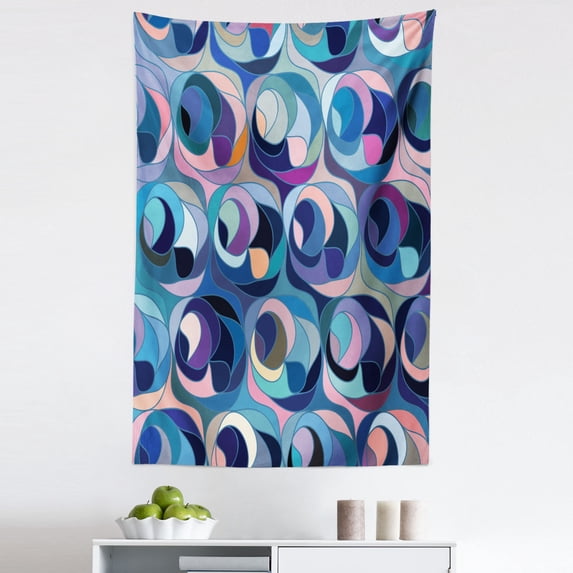 Abstract Tapestry, Motley Retro Colored Curvy Shapes Continuous Funky Tiles as Uneven Circular Forms, Fabric Wall Hanging Decor for Bedroom Living Room Dorm, 5 Sizes, Multicolor, by Ambesonne