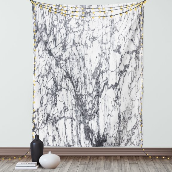 Abstract Tapestry, Murky Marble Rock Motifs with Dynamic Fractal Figures Abstract and Artsy Print, Wall Hanging for Bedroom Living Room Dorm Decor, 60W X 80L Inches, Grey White, by Ambesonne