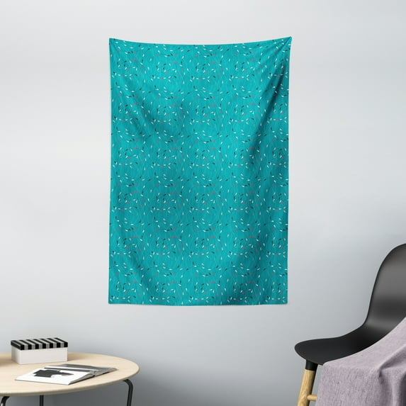 Abstract Tapestry, Spiral Lines with Pastel Colored Drop Shapes Rain Inspired Artsy Tile, Wall Hanging for Bedroom Living Room Dorm Decor, 40W X 60L Inches, Blue and Multicolor, by Ambesonne