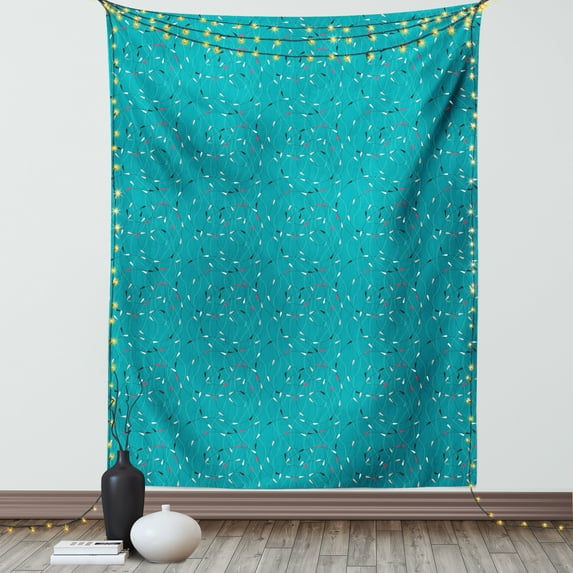 Abstract Tapestry, Spiral Lines with Pastel Colored Drop Shapes Rain Inspired Artsy Tile, Wall Hanging for Bedroom Living Room Dorm Decor, 60W X 80L Inches, Blue and Multicolor, by Ambesonne