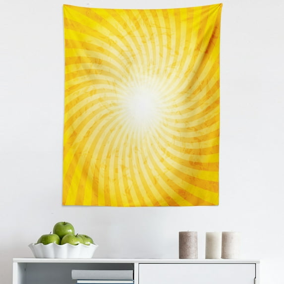 Abstract Tapestry, Sunburst Spiral Circling Twisted Lines with Sunshine Summer Theme, Fabric Wall Hanging Decor for Bedroom Living Room Dorm, 5 Sizes, Yellow and Earth Yellow, by Ambesonne