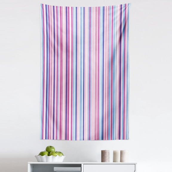 Abstract Tapestry, Vertical Striped Gradient Different Colored Lines Tile Bands Image, Fabric Wall Hanging Decor for Bedroom Living Room Dorm, 5 Sizes, Pale Pink Sky Blue, by Ambesonne