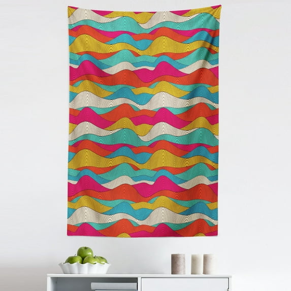 Abstract Tapestry, Vibrant Colored Hand-drawn Wave Pattern Colorful Retro Style Funky Illustration, Fabric Wall Hanging Decor for Bedroom Living Room Dorm, 5 Sizes, Multicolor, by Ambesonne