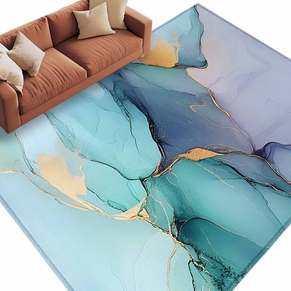 Abstract Teal Area&nbsp;Rug 5x8ft Purple Ombre Marble Cracks Crystal Modern Non-Slip&nbsp;Washable Square&nbsp;Rugs Soft Felt Indoor Floor Mat for Bedroom Kitchen Living Room Bathroom