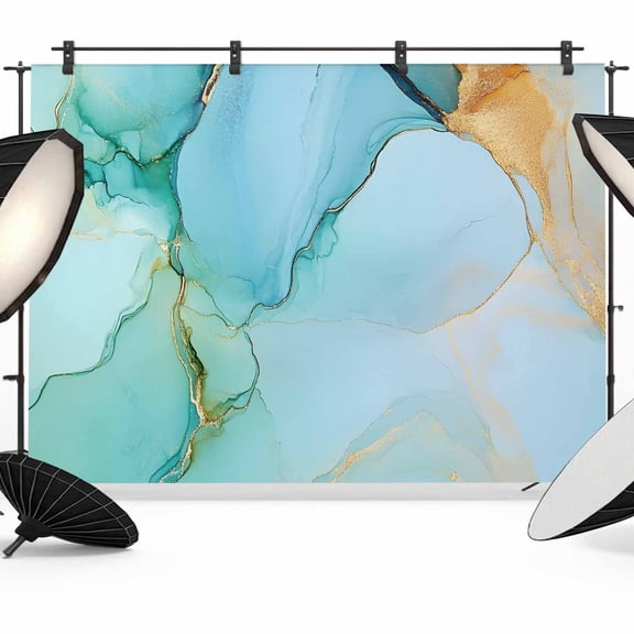 Abstract Teal Backdrop for Photography, Green Gold Marble Natural Stone Cracks Modern Photo Backdrop Portrait Background Party Banner Photo Backgrounds for Studio Booth Props, 7x5ft