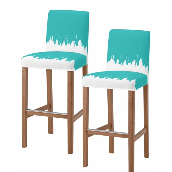 Abstract Teal Bar Stool Covers Set of 2, Modern Minimalist Graffiti Artwork Stretch Washable Bar Chair Covers with Backs, Removable Pub Counter Height Chair Cover for Kitchen Dining Room Cafe