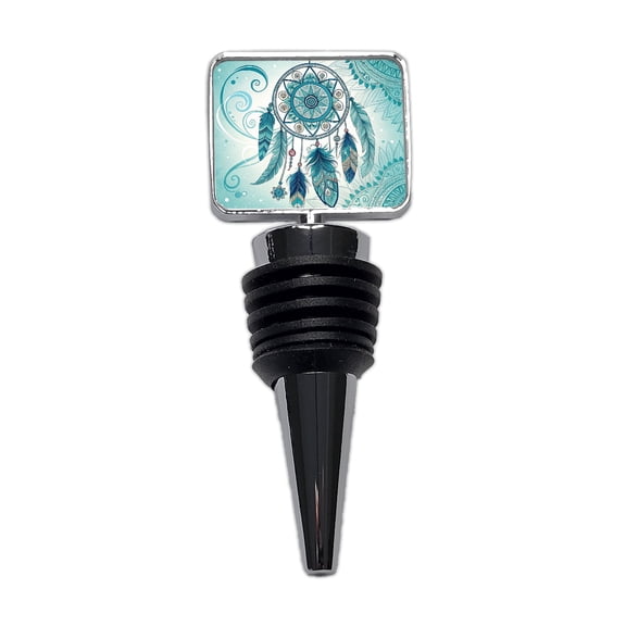 Abstract Teal Blue Dream Catcher Southwestern Design Wine Bottle Stopper Cap Plug