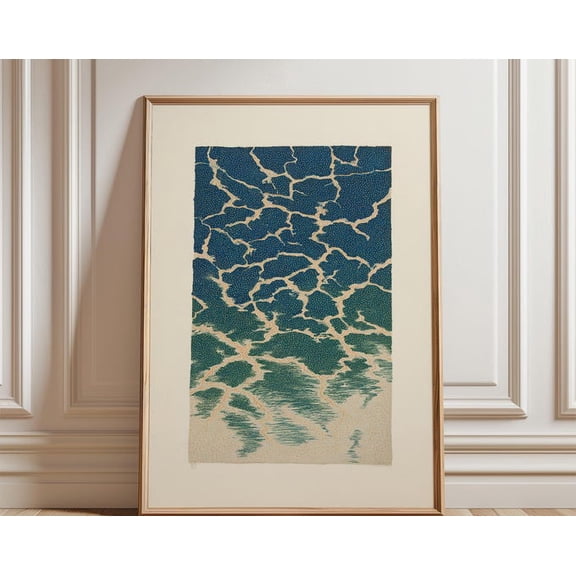 Abstract Teal Fractured Geometric Blue Gradient Vertical Modern Nature Wall Art, Unframed Paper Poster 8x10in