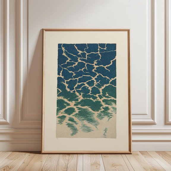 Abstract Teal Fractured Poster, Geometric Blue Gradient Art, Vertical Modern Nature Decor, Poster Only