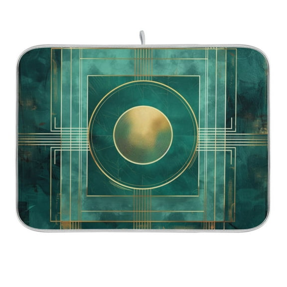 Abstract Teal Geometric Dish Drying Mat 16x18 Absorbent Microfiber Draining Rack Pad for Kitchen Counter Sink