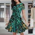 thumbnail image 1 of Abstract Teal Gold Animal Print Women's Classic Swing Skater Dress Casual Work Party Cocktail Dresses, 1 of 6