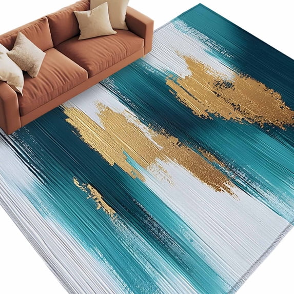 Abstract Teal Gold Large Area Rugs for Bedroom Living Room, Soft Non ...