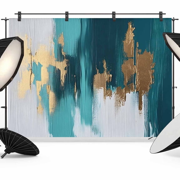 Abstract Teal Green Backdrop for Photography, Fabric Photo Background Backdrop, White Gold Textured Art Photo Booth Background for Portrait Photoshoot Video Wedding Studio Decoration Banner 7x5ft