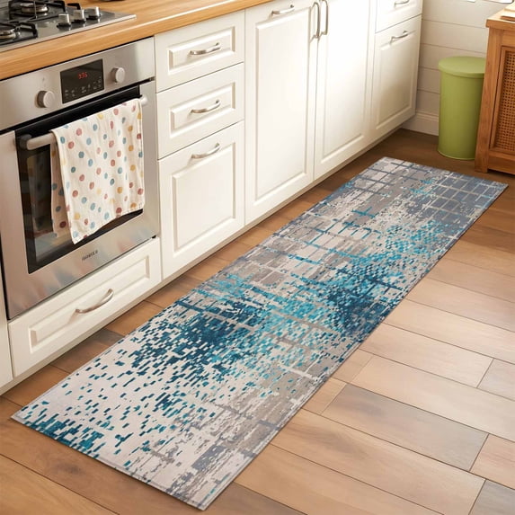 Abstract Teal Grid Lattice Rectangle Area Rug 2x6ft Minimalist ...