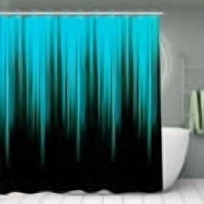 Abstract Teal Ombre Shower Curtain Set,Boho Exotic Retro Stripes Bathroom DecorShower Curtain,72"Wx72"L