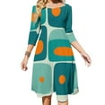 thumbnail image 1 of Abstract Teal Orange Shapes Design Flare Dress Square Neck Dress Elegant Female Fashion Printed Dress, 1 of 9