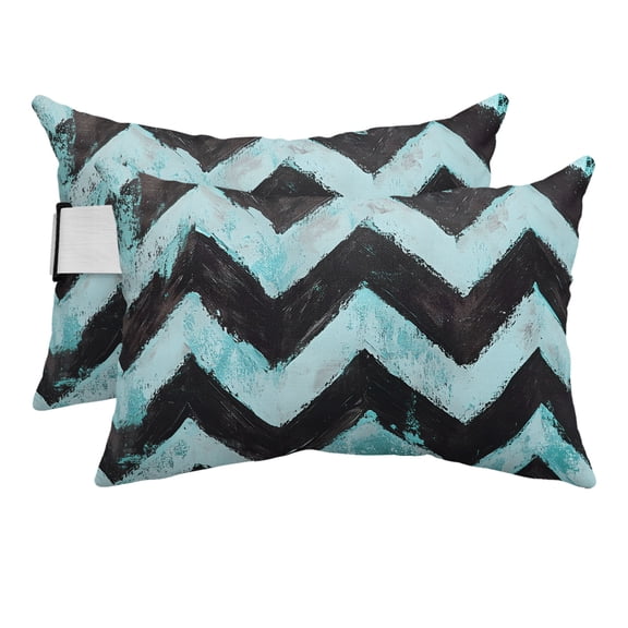 Abstract Teal Outdoor Pillows for Chaise Lounge Chair Beach Headrest Pillow Set of 2 Waterproof Lumbar Pillows with Insert&Adjustable Strap Geometric Zigzag Waves Bohemian Stripes Pool Pillow 11"x16"