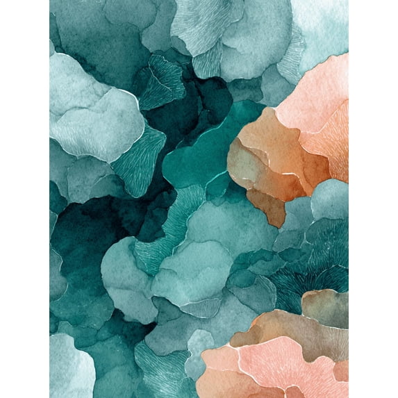 Abstract Teal Peach Ink Wash Canvas Print, Suitable for Living Room Bedroom Office Dining Room Hallway