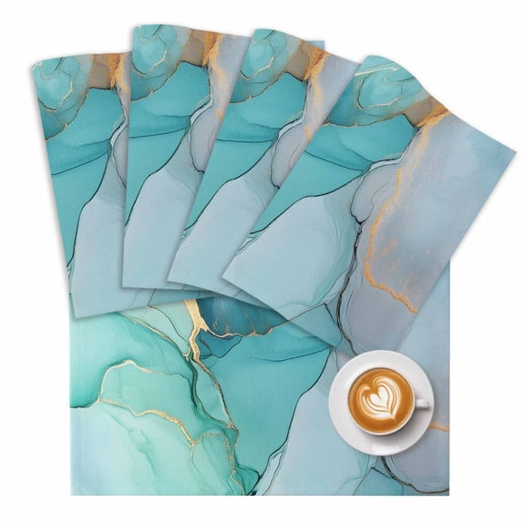 Abstract Teal Placemats Set of 1 Aqua Marble Cracks Texture Crystal Modern Place Mats Washable Table Mats for Party Kitchen Dining Decoration, 13 X 19 Inch
