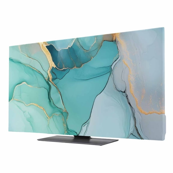 Abstract Teal TV Dust Cover 40 Inch, Aqua Marble Cracks Texture Crystal Modern Computer Monitor Cover Dustproof Stretchable Indoor TV Screen Protector for LED LCD Universal Monitors