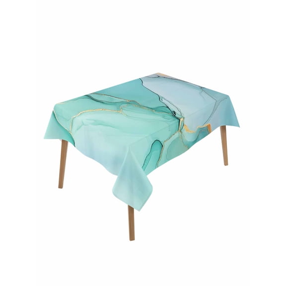 Abstract Teal Table Cloth 60x102 Inch Rectangle, Aqua Marble Cracks Texture Crystal Modern Waterproof Tablecloth Washable Table Cover for Party Picnic Dinner Decor