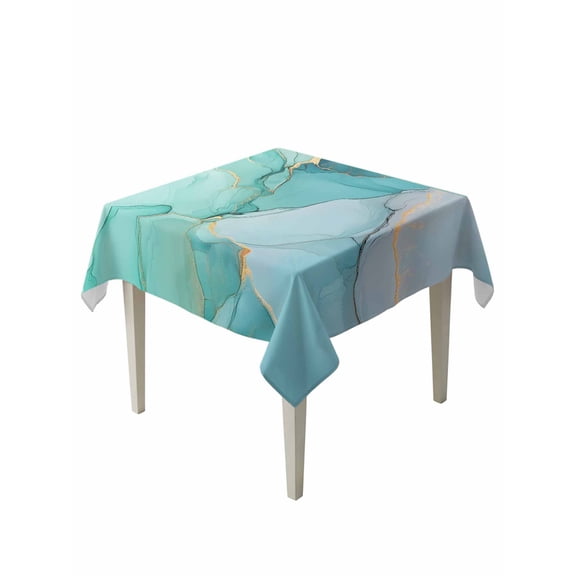 Abstract Teal Table Cloth 60x60 Inch Square, Aqua Marble Cracks Texture Crystal Modern Waterproof Tablecloth Washable Table Cover for Party Picnic Dinner Decor