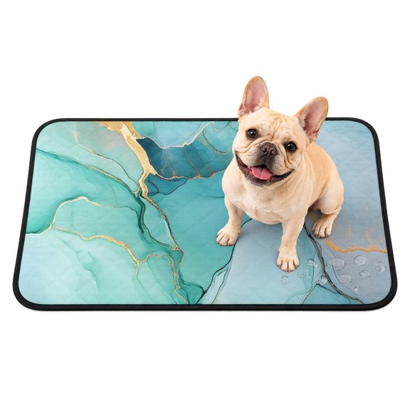 Abstract Teal Washable Pee Pads for Dogs, Aqua Marble Cracks Texture Crystal Modern Reusable Puppy Pads Waterproof Pet Mat, Absorbent Dog Pee Pads for Crate Pet Training Whelping Playpen Mats 24"x18"
