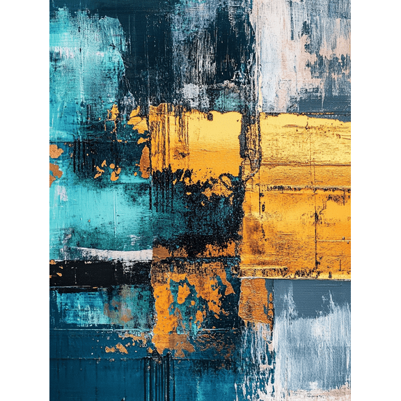 Abstract Teal and Gold Canvas Art Print Perfect for Living Room Bedroom Office Dining Room and Hallway Decoration.