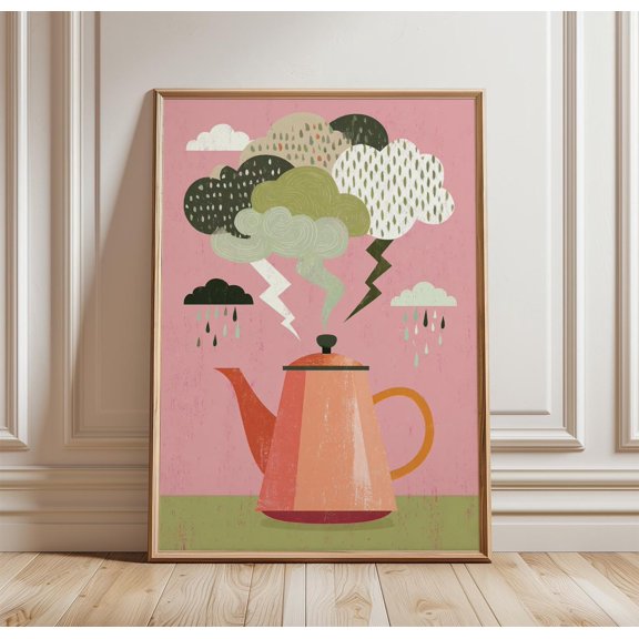 Abstract Teapot Poster Surreal Kitchen Wall Art Coffee Steam Storm Print Modern Graphic Il