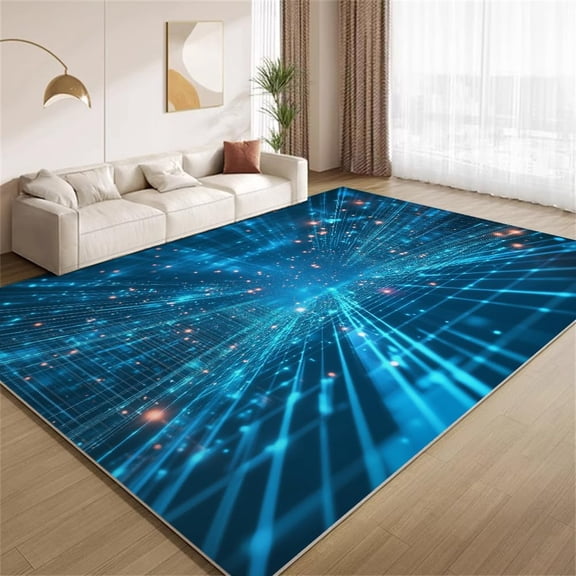 Abstract Tech Area Rugs, Blue Neon Line Carpet, Washable Non Slip Low Pile Soft Rug for Living Room Bedroom Decor Mat 2ftx3ft