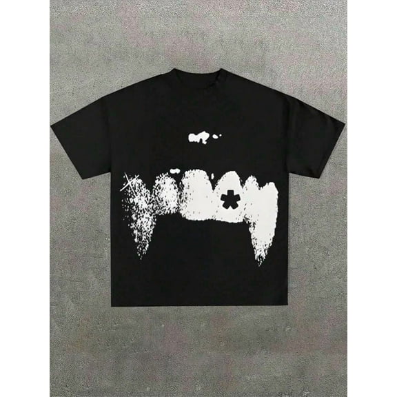 Abstract Teeth Funny Graphic Tee, Men's Summer Printed Round Neck Casual Short Sleeved T-Shirt, Unisex, Gift