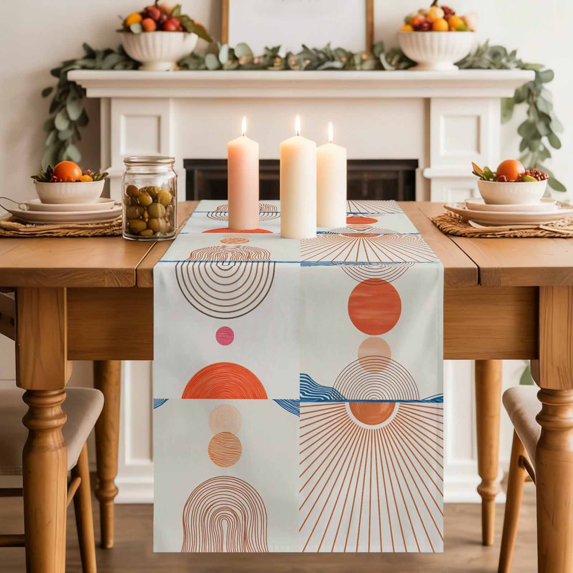 Abstract Terracotta Sun Curve Art Table Runner 70 Inches Long,Kitchen Dining Tablerunners Boho Minimalist Art Linen Table Runners Dresser Scarves for Home Dinner Wedding Holiday Party Decor